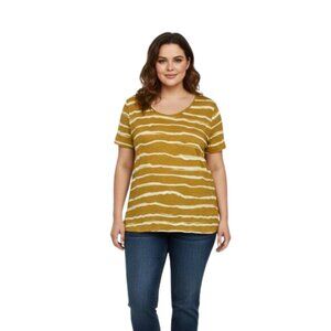 Simply Vera Vera Wang Mustard Yellow Striped Tee XXL Soft Rayon Modern FitSimply